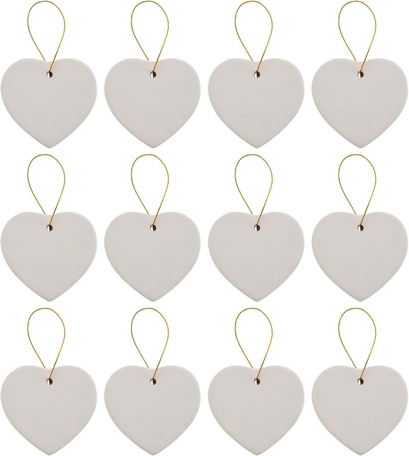 Creative Hobbies Ready to Paint DIY Ceramic Bisque Heart Ornaments with Hanger for Christmas Tree and Holiday Decoration | Pack of 12 - Image 1